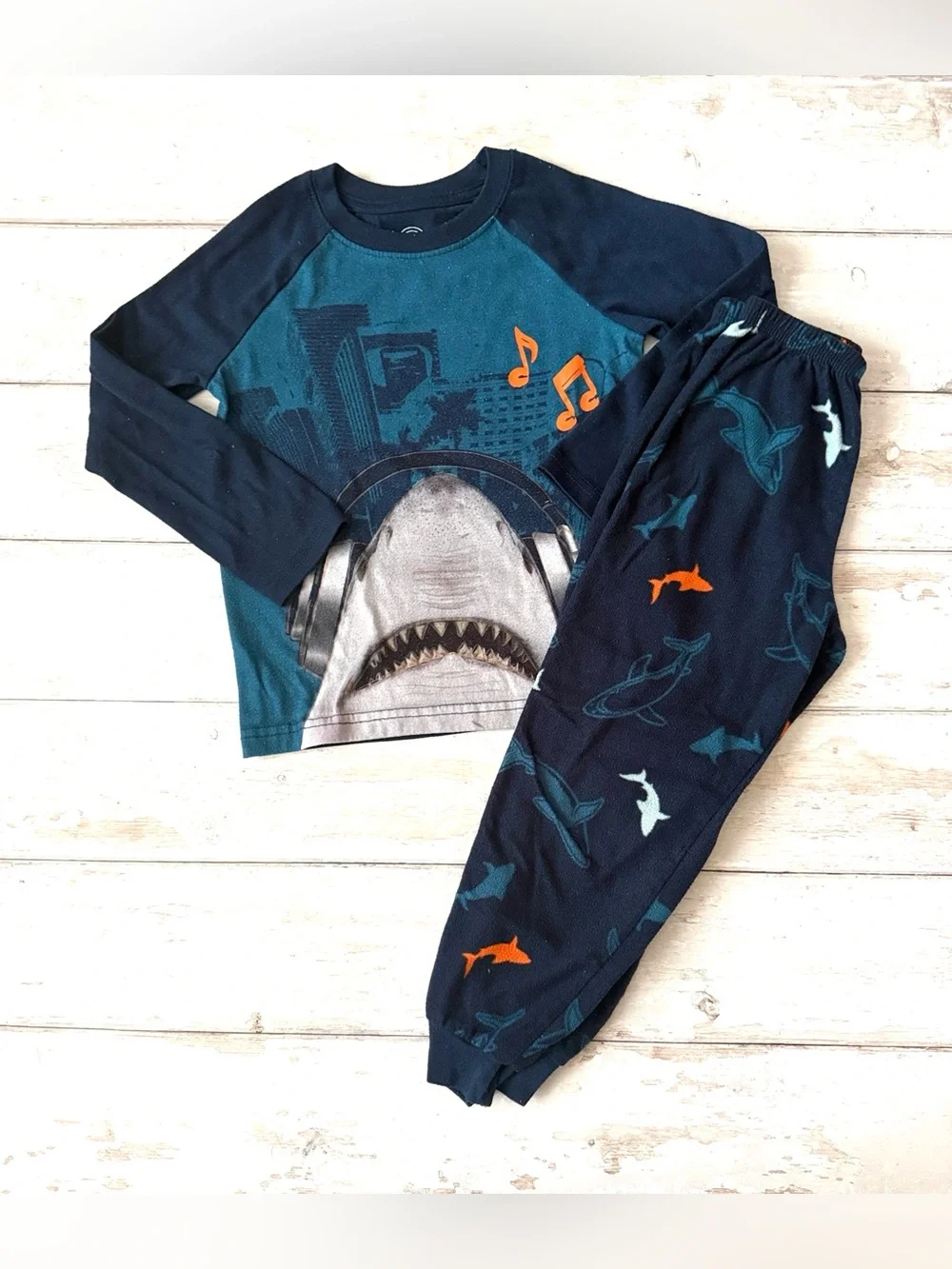 Boys 4/5 Wonder Nation Fleece Long Sleeve Shark Pajamas Pjs Set 4T 5T Kids